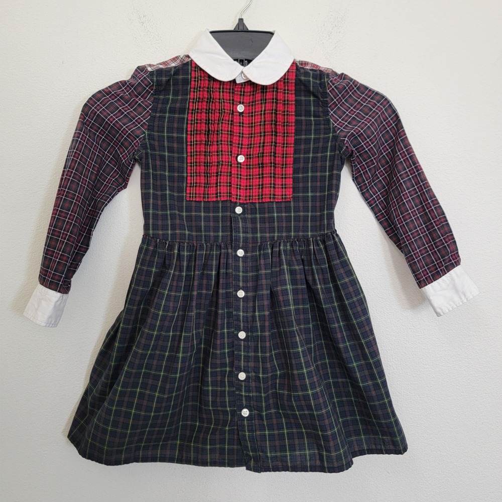 Polo Ralph Lauren Kids Navy Green Red Mixed Plaid Peter Pan Collar Dress Holiday